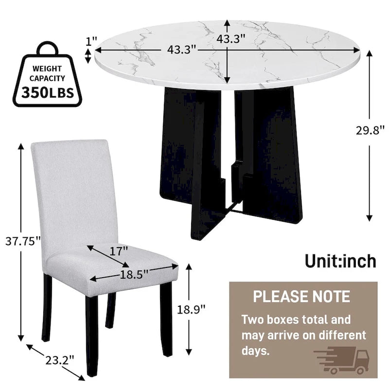 Ensemble table et 4 chaises de cuisine, ensemble table à manger ronde 4 personnes, 4 chaises rembourrées avec pieds en bois d'hévéa