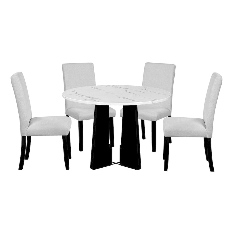 Ensemble table et 4 chaises de cuisine, ensemble table à manger ronde 4 personnes, 4 chaises rembourrées avec pieds en bois d'hévéa