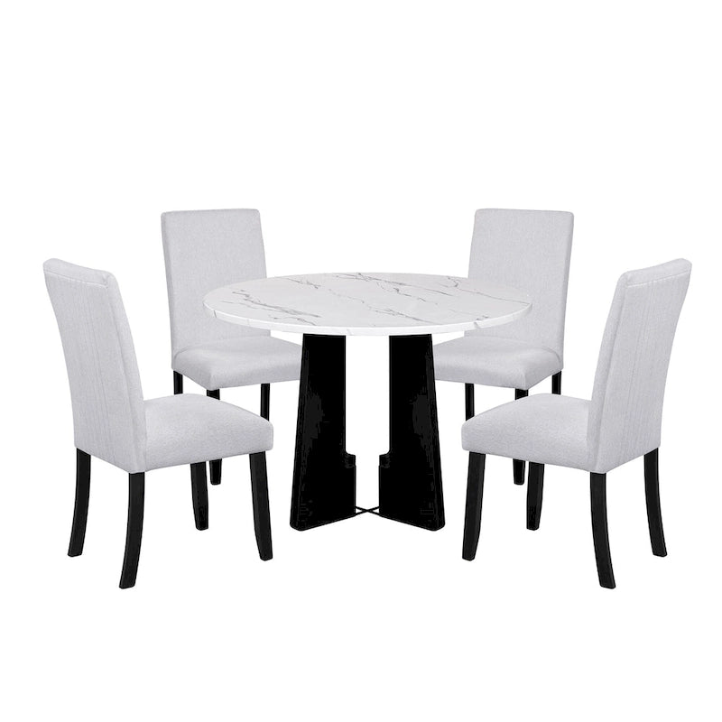 Ensemble table et 4 chaises de cuisine, ensemble table à manger ronde 4 personnes, 4 chaises rembourrées avec pieds en bois d'hévéa