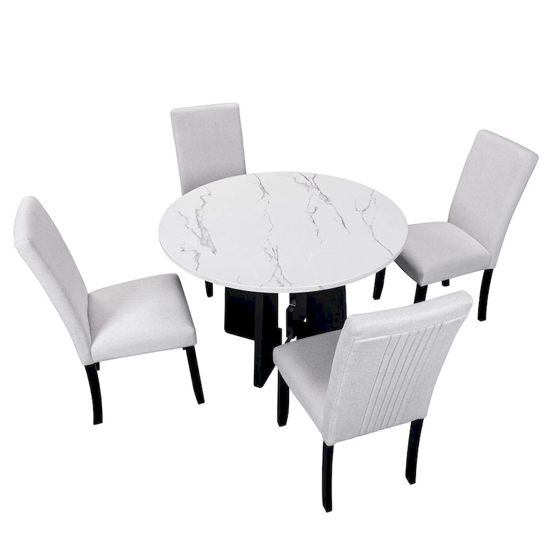Ensemble table et 4 chaises de cuisine, ensemble table à manger ronde 4 personnes, 4 chaises rembourrées avec pieds en bois d'hévéa