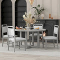Ensemble table et 4 chaises de salle à manger 5 pièces, ensemble de salle à manger de cuisine en bois avec table à manger ronde et 4 chaises rembourrées