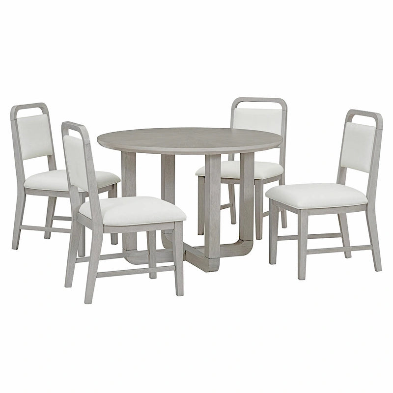 Ensemble table et 4 chaises de salle à manger 5 pièces, ensemble de salle à manger de cuisine en bois avec table à manger ronde et 4 chaises rembourrées