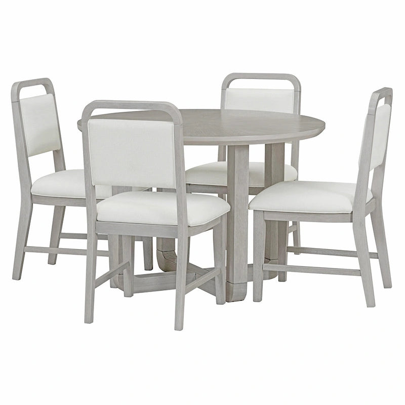 Ensemble table et 4 chaises de salle à manger 5 pièces, ensemble de salle à manger de cuisine en bois avec table à manger ronde et 4 chaises rembourrées