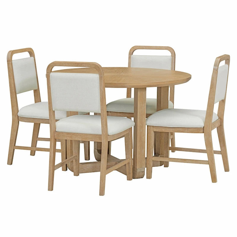 Ensemble table et 4 chaises de salle à manger 5 pièces, ensemble de salle à manger de cuisine en bois avec table à manger ronde et 4 chaises rembourrées