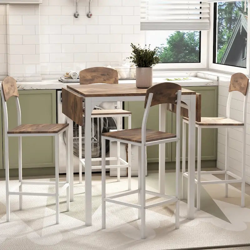 Ensemble de salle à manger hauteur comptoir, table de salle à manger 5 pièces à rabats avec table à rabats et 4 chaises de salle à manger hautes