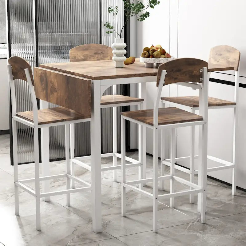 Ensemble de salle à manger hauteur comptoir, table de salle à manger 5 pièces à rabats avec table à rabats et 4 chaises de salle à manger hautes