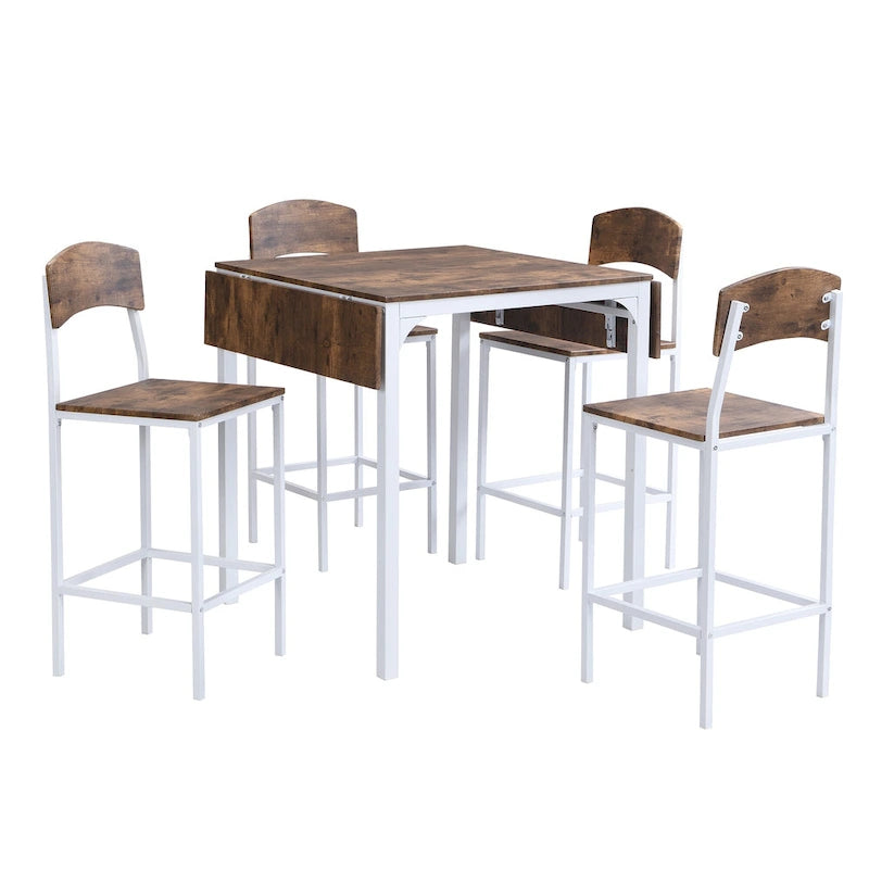 Ensemble de salle à manger hauteur comptoir, table de salle à manger 5 pièces à rabats avec table à rabats et 4 chaises de salle à manger hautes