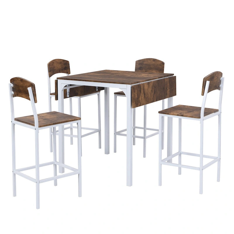 Ensemble de salle à manger hauteur comptoir, table de salle à manger 5 pièces à rabats avec table à rabats et 4 chaises de salle à manger hautes