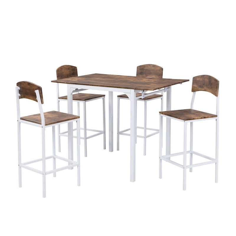 Ensemble de salle à manger hauteur comptoir, table de salle à manger 5 pièces à rabats avec table à rabats et 4 chaises de salle à manger hautes