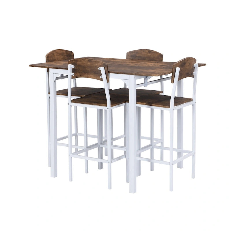 Ensemble de salle à manger hauteur comptoir, table de salle à manger 5 pièces à rabats avec table à rabats et 4 chaises de salle à manger hautes