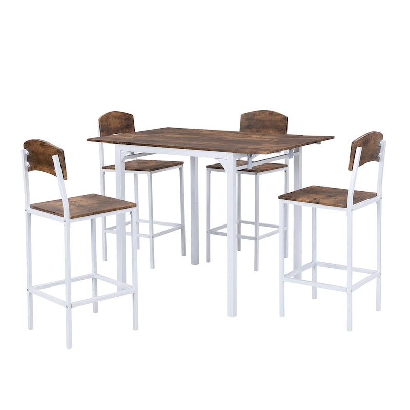 Ensemble de salle à manger hauteur comptoir, table de salle à manger 5 pièces à rabats avec table à rabats et 4 chaises de salle à manger hautes
