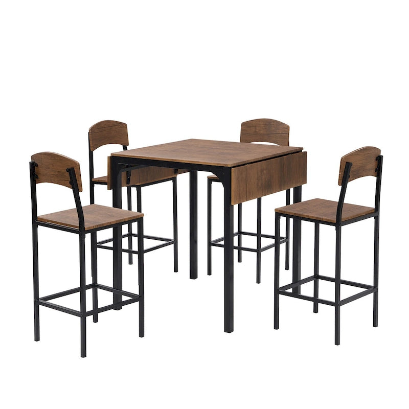 Ensemble de salle à manger hauteur comptoir, table de salle à manger 5 pièces à rabats avec table à rabats et 4 chaises de salle à manger hautes