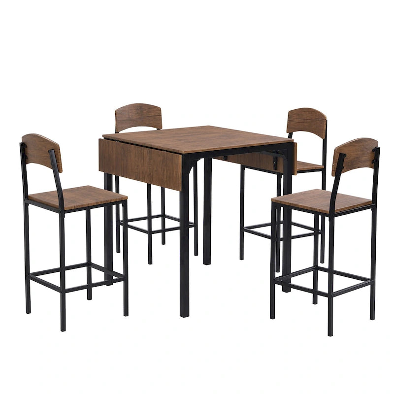 Ensemble de salle à manger hauteur comptoir, table de salle à manger 5 pièces à rabats avec table à rabats et 4 chaises de salle à manger hautes