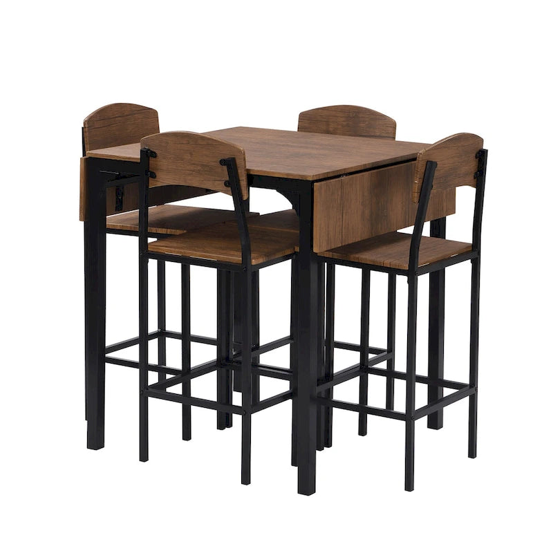 Ensemble de salle à manger hauteur comptoir, table de salle à manger 5 pièces à rabats avec table à rabats et 4 chaises de salle à manger hautes