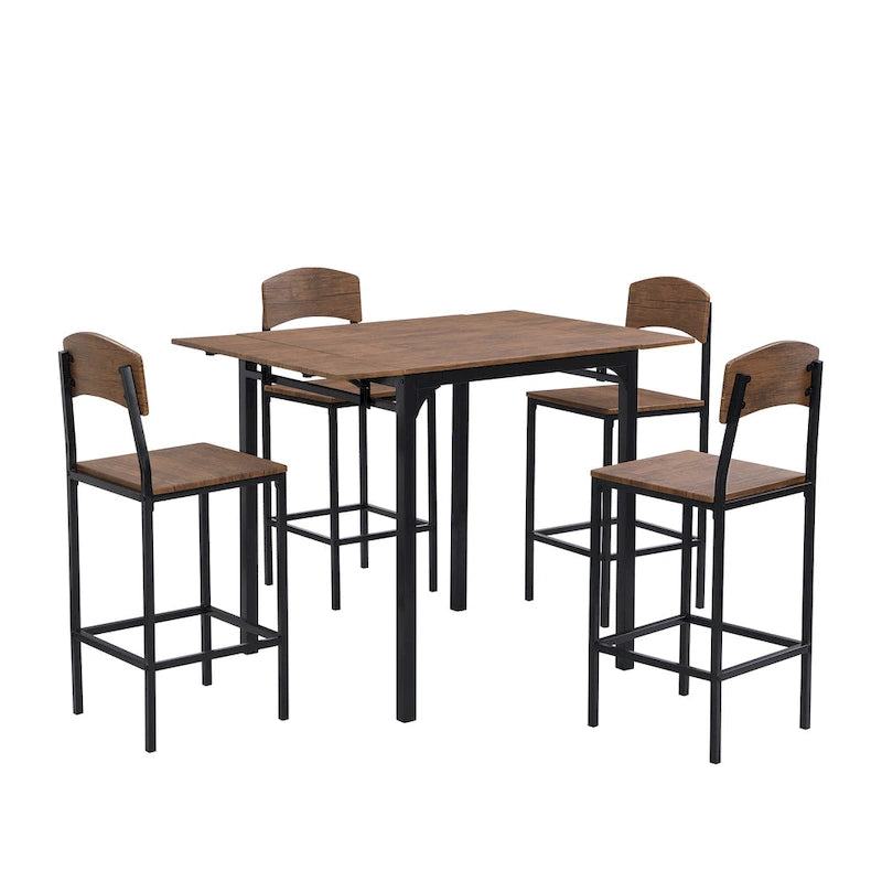 Ensemble de salle à manger hauteur comptoir, table de salle à manger 5 pièces à rabats avec table à rabats et 4 chaises de salle à manger hautes