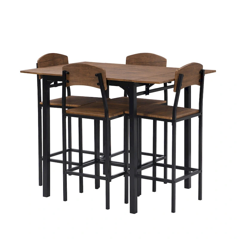 Ensemble de salle à manger hauteur comptoir, table de salle à manger 5 pièces à rabats avec table à rabats et 4 chaises de salle à manger hautes