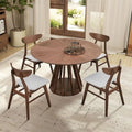 Ensemble de salle à manger 5 pièces en bois massif, ensemble de meubles de cuisine rond avec table de cuisine à pied central en bois et 4 chaises rembourrées