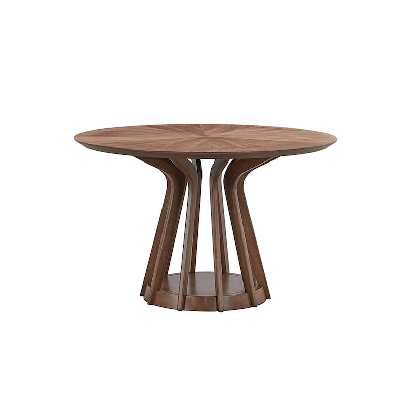 Ensemble de salle à manger 5 pièces en bois massif, ensemble de meubles de cuisine rond avec table de cuisine à pied central en bois et 4 chaises rembourrées