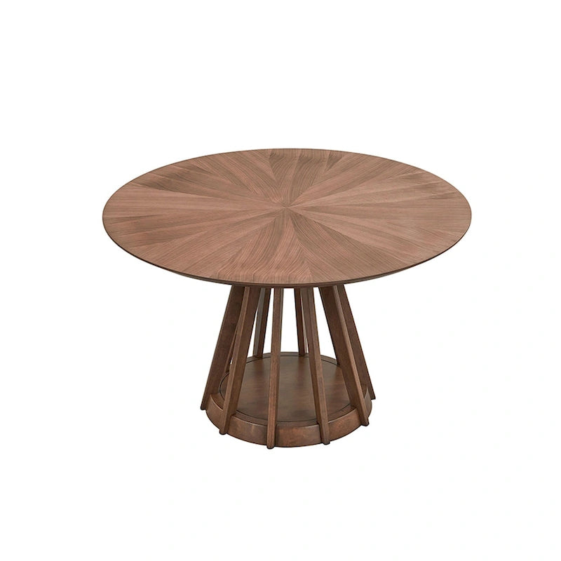 Ensemble de salle à manger 5 pièces en bois massif, ensemble de meubles de cuisine rond avec table de cuisine à pied central en bois et 4 chaises rembourrées