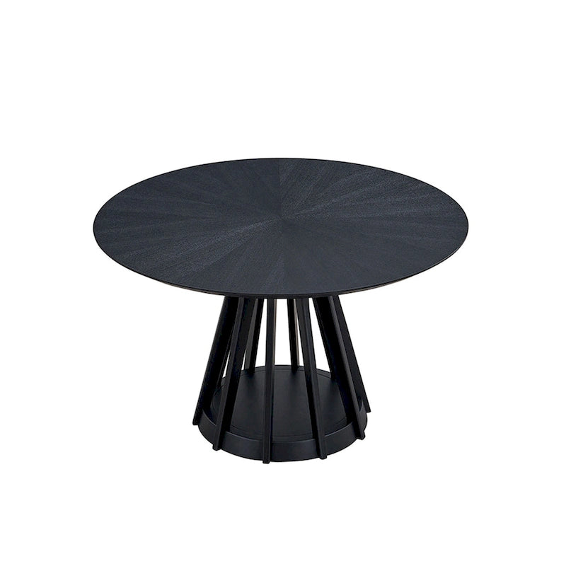 Ensemble de salle à manger 5 pièces en bois massif, ensemble de meubles de cuisine rond avec table de cuisine à pied central en bois et 4 chaises rembourrées