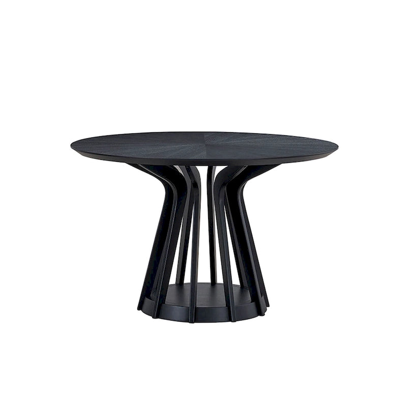 Ensemble de salle à manger 5 pièces en bois massif, ensemble de meubles de cuisine rond avec table de cuisine à pied central en bois et 4 chaises rembourrées