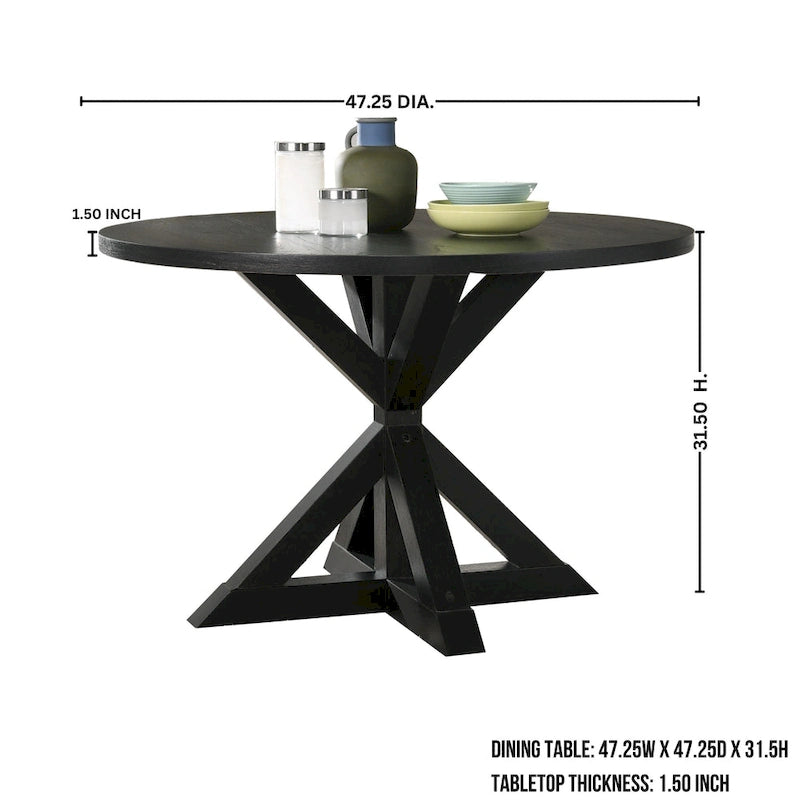 Ensemble de salle à manger 5 pièces, ensemble de meubles de cuisine en bois, table ronde avec piètement central en croix et 4 chaises capitonnées