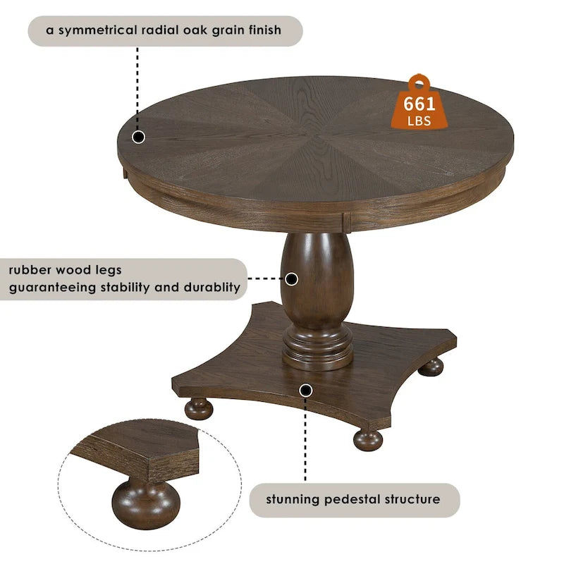 Ensemble de salle à manger 5 pièces, ensemble de table de salle à manger de cuisine en bois massif avec table à manger ronde et 4 chaises rembourrées