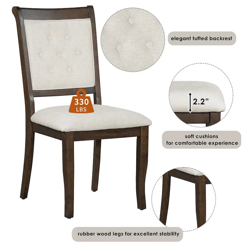 Ensemble de salle à manger 5 pièces, ensemble de table de salle à manger de cuisine en bois massif avec table à manger ronde et 4 chaises rembourrées