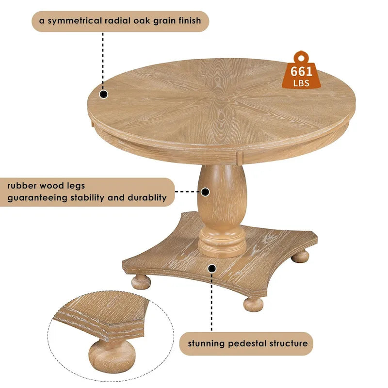 Ensemble de salle à manger 5 pièces, ensemble de table de salle à manger de cuisine en bois massif avec table à manger ronde et 4 chaises rembourrées