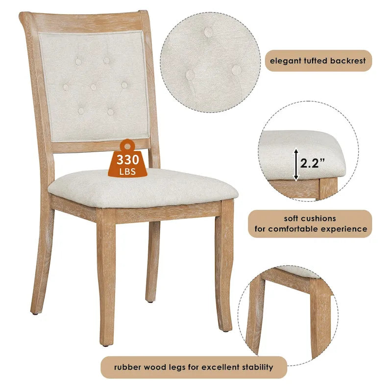 Ensemble de salle à manger 5 pièces, ensemble de table de salle à manger de cuisine en bois massif avec table à manger ronde et 4 chaises rembourrées