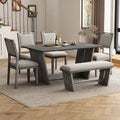Ensemble de salle à manger 6 pièces, table de cuisine et chaises en bois avec table rectangulaire, 4 chaises rembourrées et 1 banc