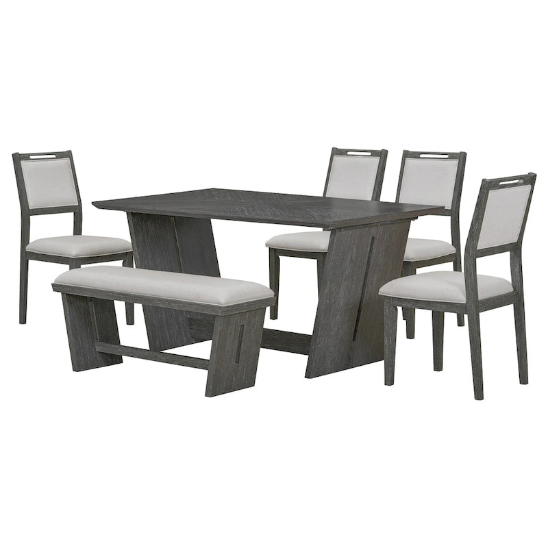 Ensemble de salle à manger 6 pièces, table de cuisine et chaises en bois avec table rectangulaire, 4 chaises rembourrées et 1 banc