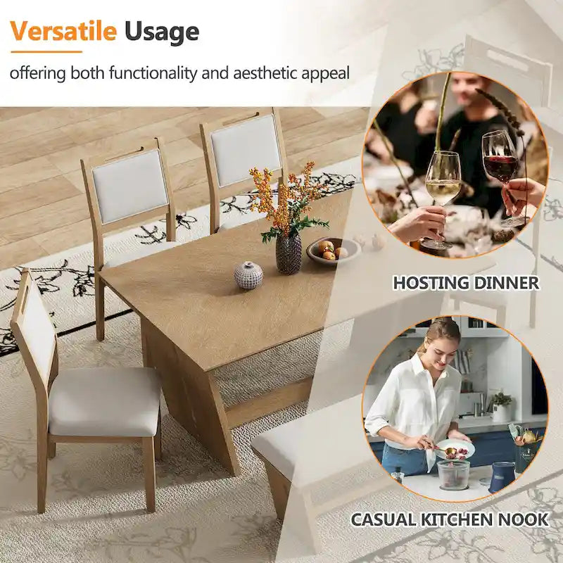 Ensemble de salle à manger 6 pièces, table de cuisine et chaises en bois avec table rectangulaire, 4 chaises rembourrées et 1 banc