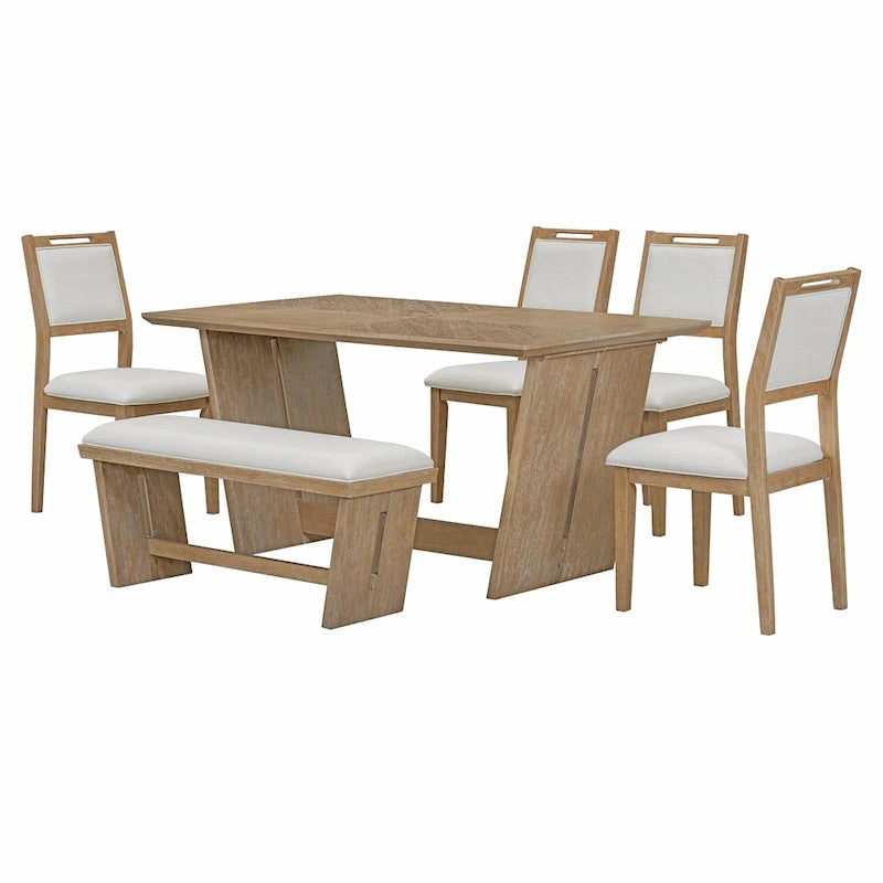 Ensemble de salle à manger 6 pièces, table de cuisine et chaises en bois avec table rectangulaire, 4 chaises rembourrées et 1 banc