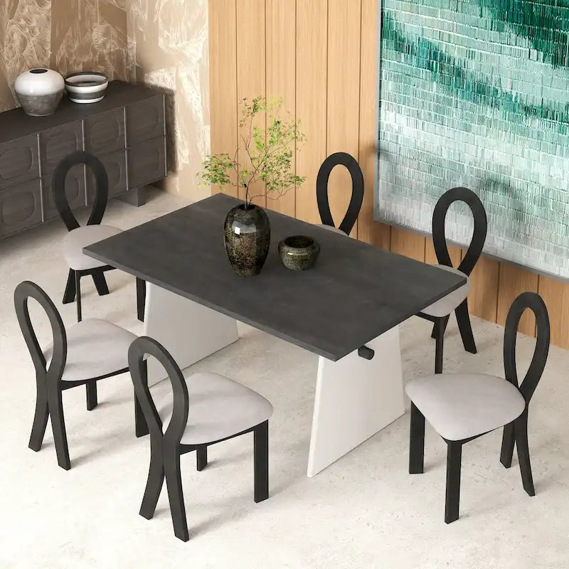 Ensemble de salle à manger 7 pièces pour 6 personnes, ensemble de table de cuisine polyvalent avec table à tréteaux et 6 chaises rembourrées
