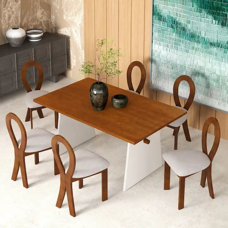 Ensemble de salle à manger 7 pièces pour 6 personnes, ensemble de table de cuisine polyvalent avec table à tréteaux et 6 chaises rembourrées
