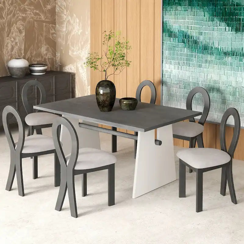 Ensemble de salle à manger 7 pièces pour 6 personnes, ensemble de table de cuisine polyvalent avec table à tréteaux et 6 chaises rembourrées