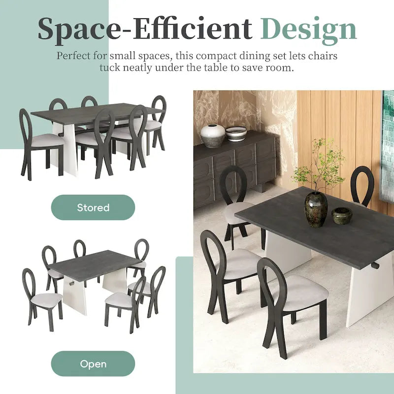 Ensemble de salle à manger 7 pièces pour 6 personnes, ensemble de table de cuisine polyvalent avec table à tréteaux et 6 chaises rembourrées