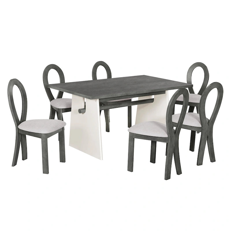 Ensemble de salle à manger 7 pièces pour 6 personnes, ensemble de table de cuisine polyvalent avec table à tréteaux et 6 chaises rembourrées