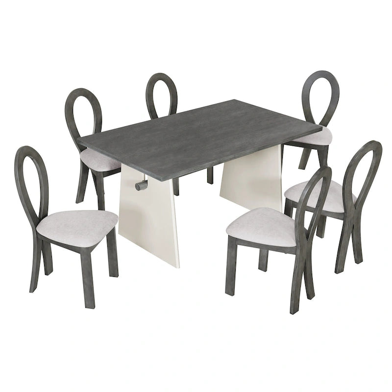 Ensemble de salle à manger 7 pièces pour 6 personnes, ensemble de table de cuisine polyvalent avec table à tréteaux et 6 chaises rembourrées