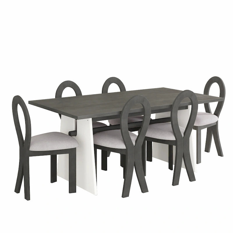 Ensemble de salle à manger 7 pièces pour 6 personnes, ensemble de table de cuisine polyvalent avec table à tréteaux et 6 chaises rembourrées