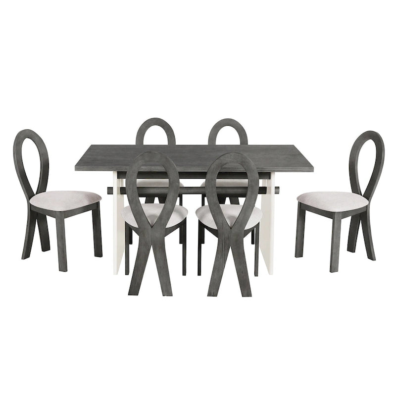 Ensemble de salle à manger 7 pièces pour 6 personnes, ensemble de table de cuisine polyvalent avec table à tréteaux et 6 chaises rembourrées