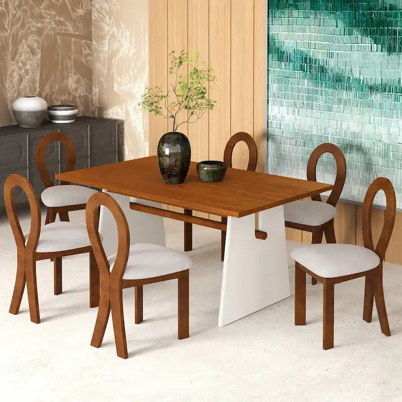 Ensemble de salle à manger 7 pièces pour 6 personnes, ensemble de table de cuisine polyvalent avec table à tréteaux et 6 chaises rembourrées