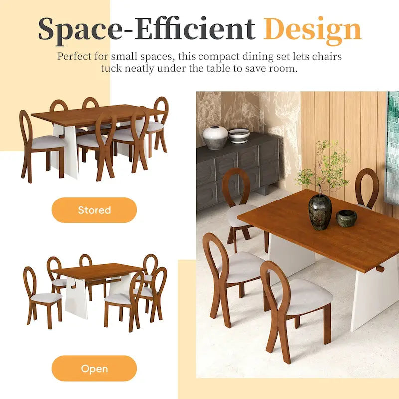 Ensemble de salle à manger 7 pièces pour 6 personnes, ensemble de table de cuisine polyvalent avec table à tréteaux et 6 chaises rembourrées