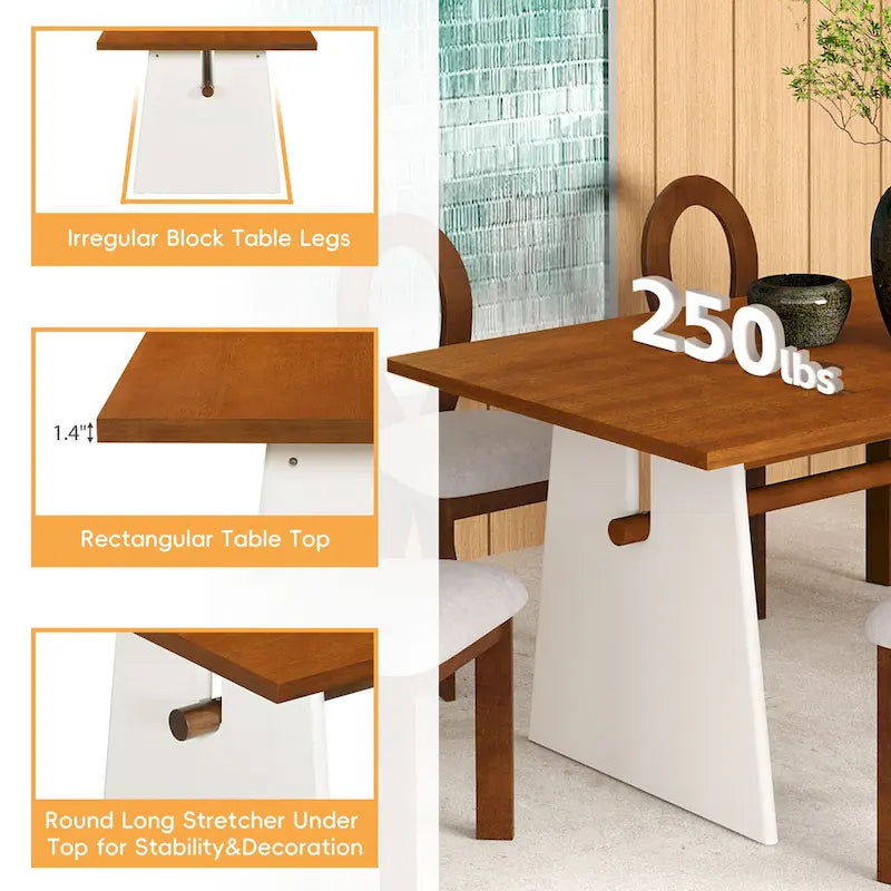 Ensemble de salle à manger 7 pièces pour 6 personnes, ensemble de table de cuisine polyvalent avec table à tréteaux et 6 chaises rembourrées
