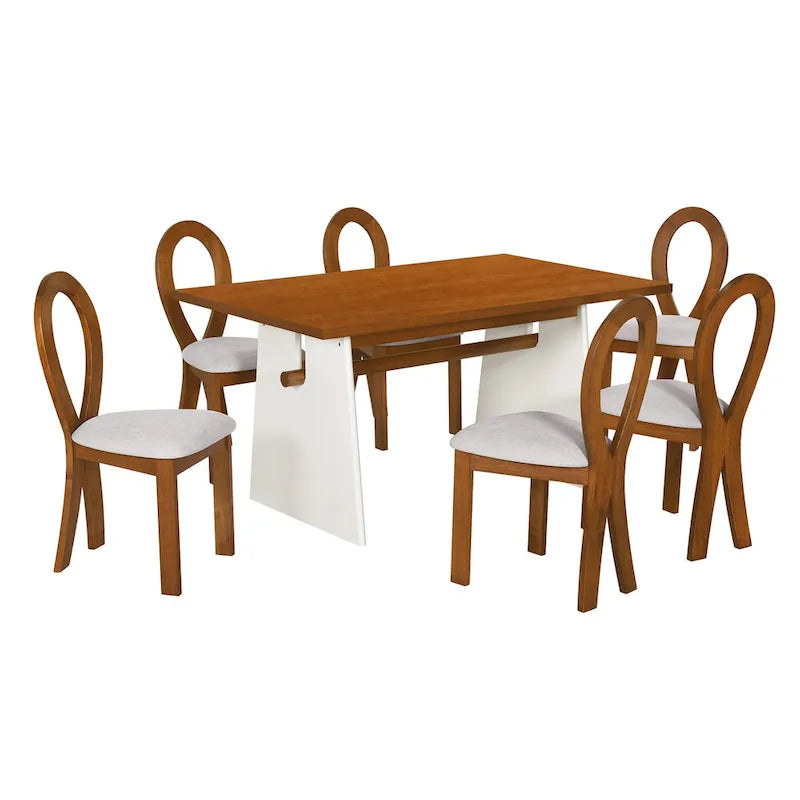 Ensemble de salle à manger 7 pièces pour 6 personnes, ensemble de table de cuisine polyvalent avec table à tréteaux et 6 chaises rembourrées