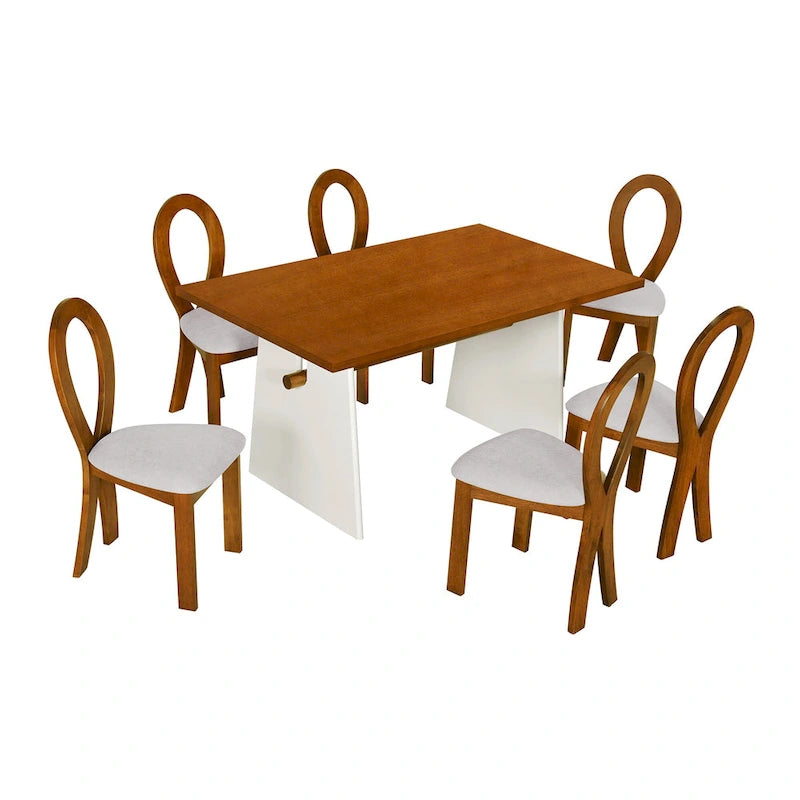Ensemble de salle à manger 7 pièces pour 6 personnes, ensemble de table de cuisine polyvalent avec table à tréteaux et 6 chaises rembourrées
