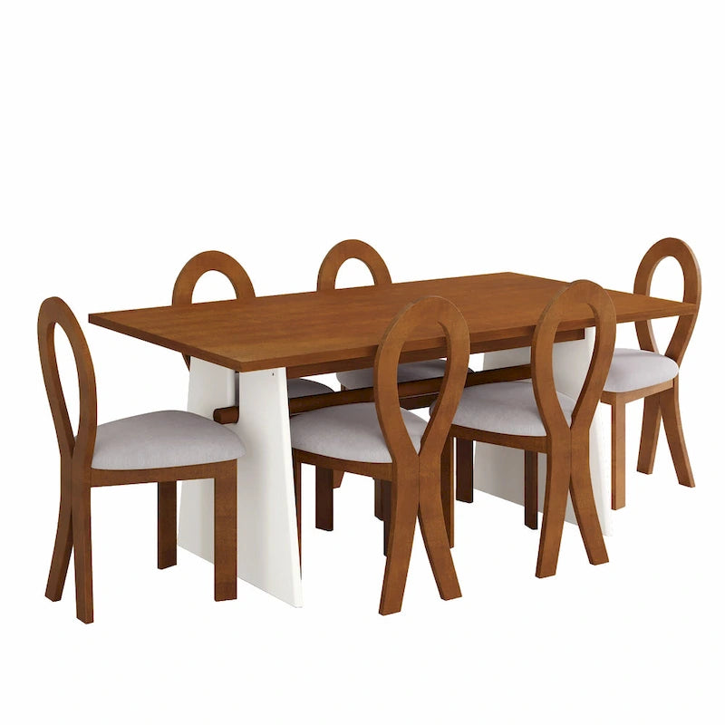 Ensemble de salle à manger 7 pièces pour 6 personnes, ensemble de table de cuisine polyvalent avec table à tréteaux et 6 chaises rembourrées