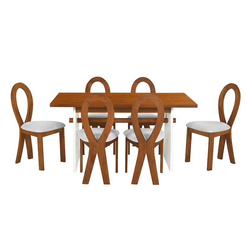 Ensemble de salle à manger 7 pièces pour 6 personnes, ensemble de table de cuisine polyvalent avec table à tréteaux et 6 chaises rembourrées