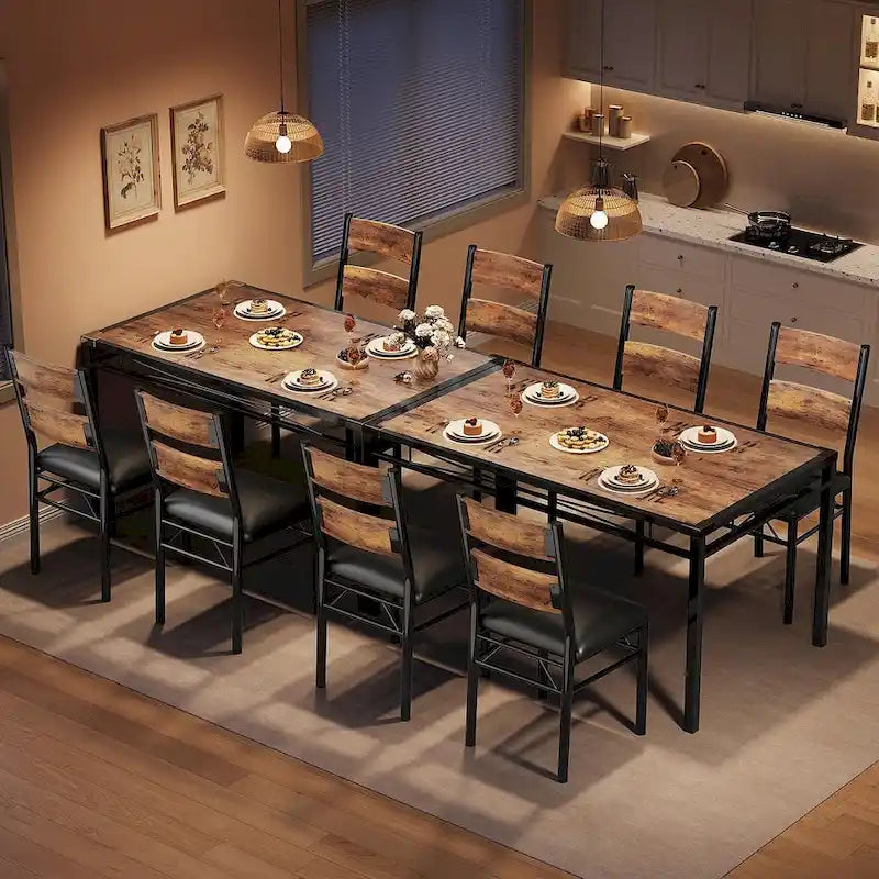 Ensemble table de salle à manger, table de cuisine en bois avec chaises rembourrées